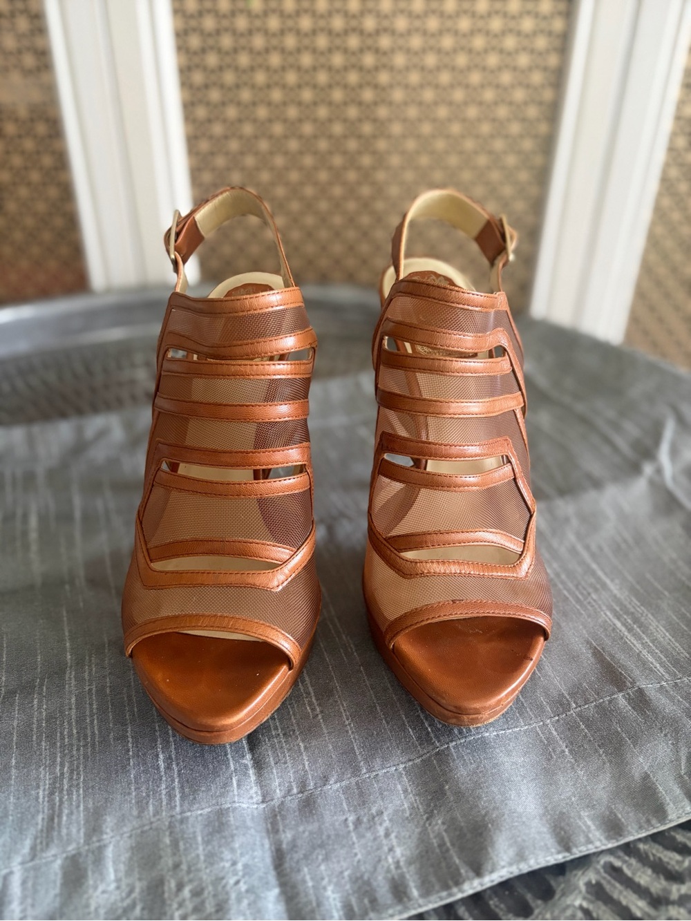 Christian Dior Gorgeous Tan Mesh Peep-Toe Heels